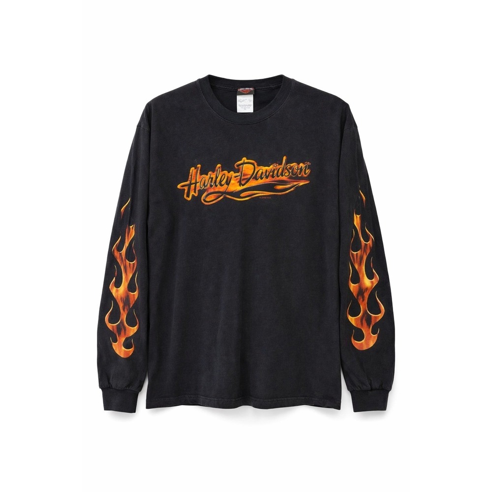 Harley-Davidson Fort Worth Texas Flame Sleeve‎ Long Sleeve Biker Tee XL Y2K